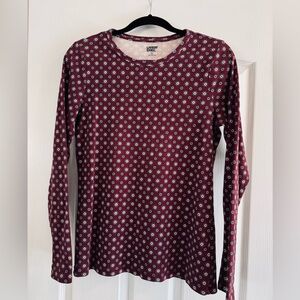 Lands' End Burgundy and White Geometric Long Sleeve Top